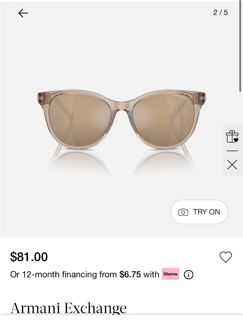 Armani Exchange Clear Taupe Frame with Brown Gradient Lenses Sunglasses